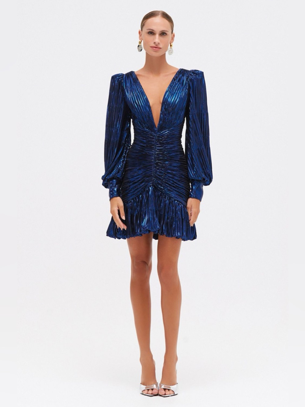Patbo METALLIC PLISSE MINI DRESS Size US 2